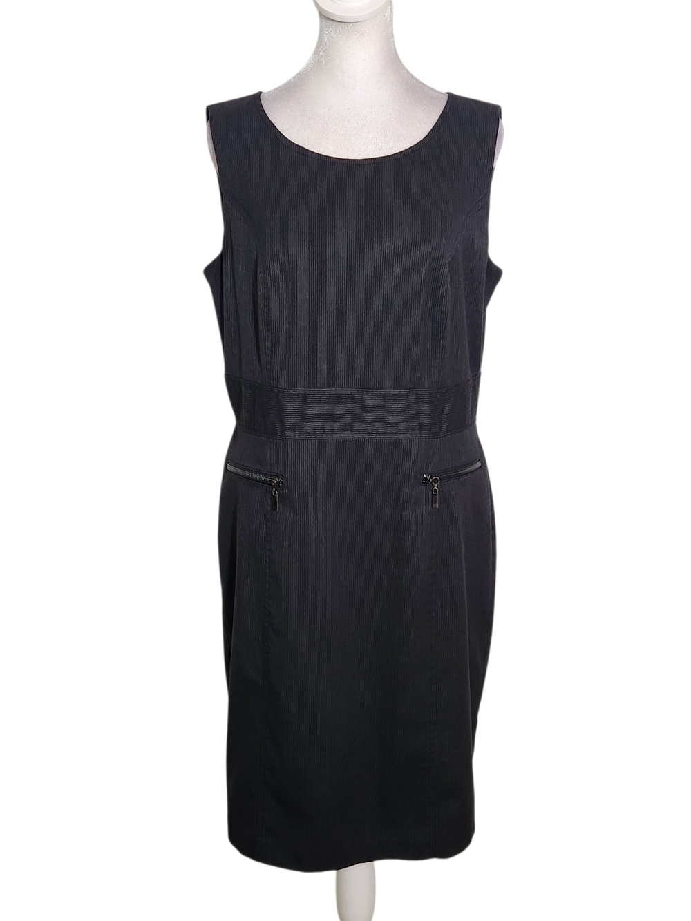 Style & Co Black and Gray Pinstripe Sleeveless Sheath Dress Size 8